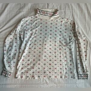 Ashley Petites Vintage Long Sleeve Turtleneck with Red and Blue Pattern